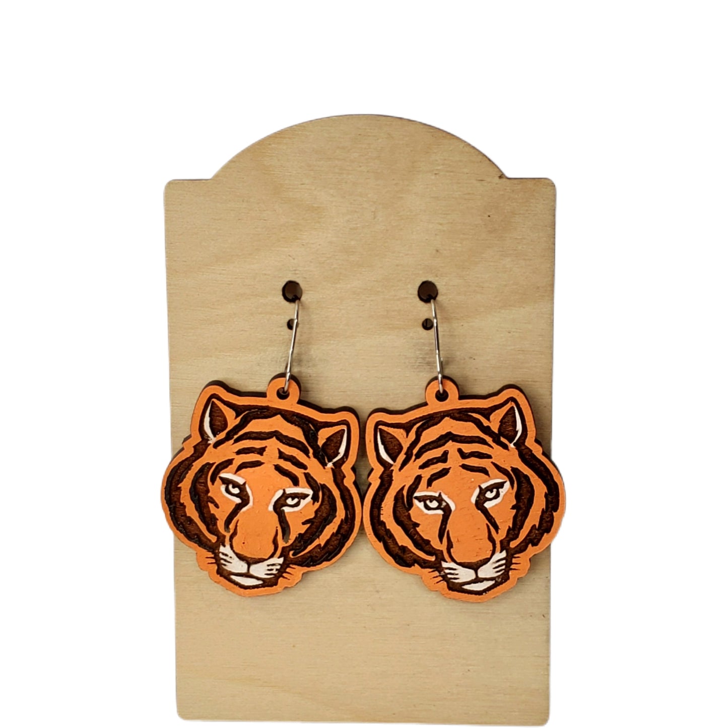 Hand Painted Tiger Earrings | Orange