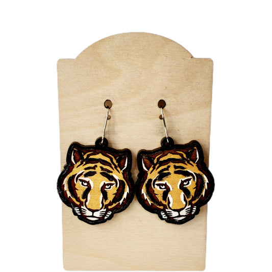 Hand Painted Tiger Earrings | Black & Gold